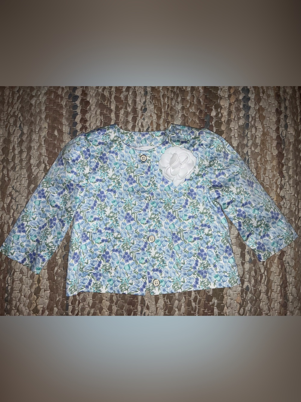Janie and Jack Blue & Green Floral Button-Up Top with White Flower